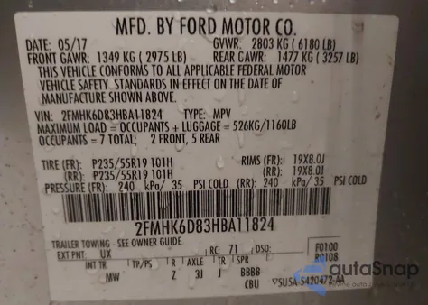 2017 Ford Flex Limited из США, поврежденный, VIN 2FMHK6D83HBA11824